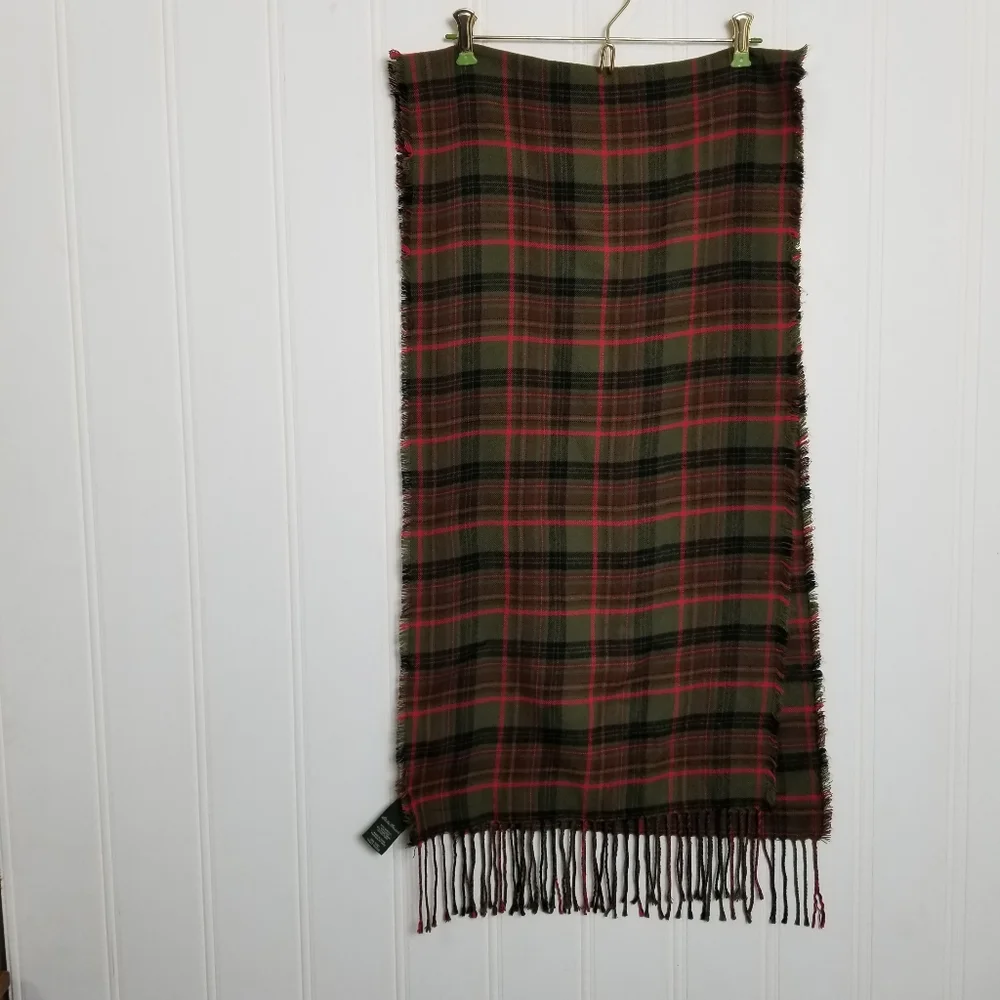 Eddie Bauer Scarf One Size Tartan Plaid Flannel Fringe Winter Holiday Red Green